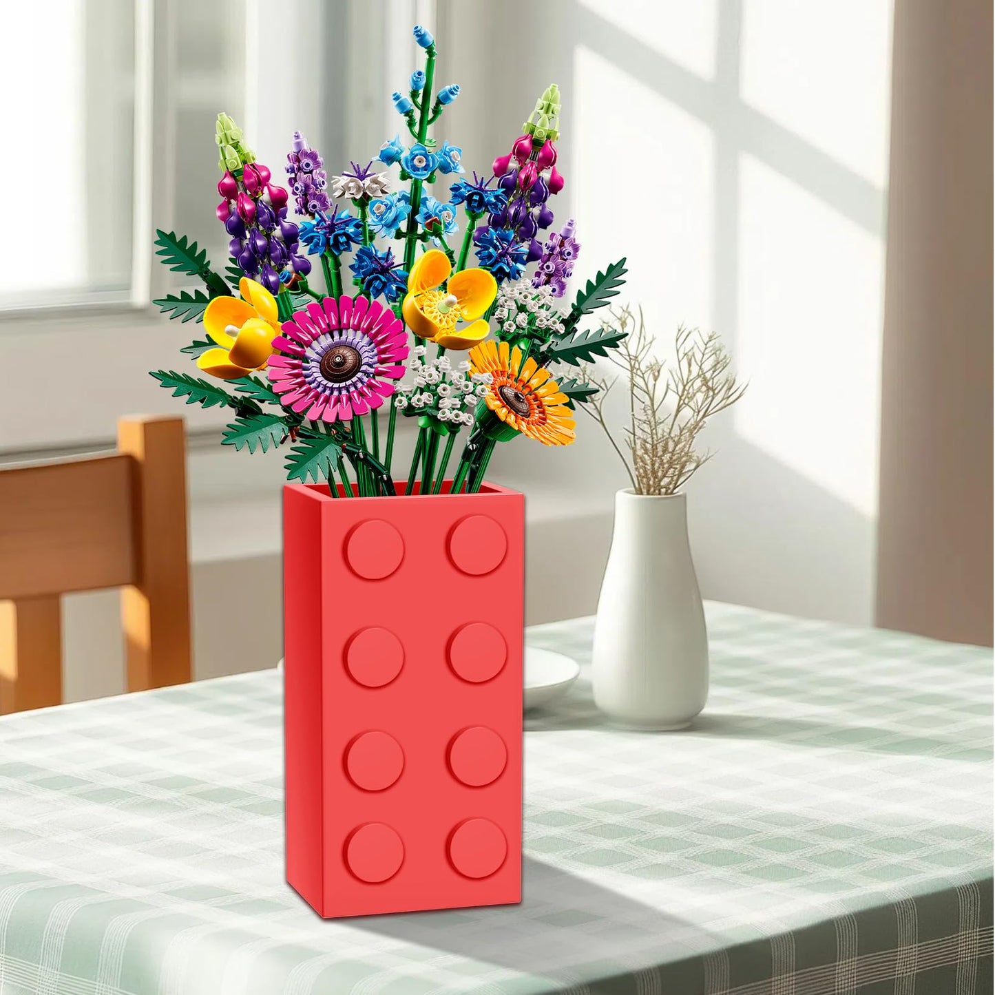 Vase for Lego 10347 10280 10328 Flowers, for Lego Flower Bouquet Building Set,Display Stand for LegoRoses Cherry Blossom Sunflower Tulips Daffodils Lotus-Gift for Lego Flowers Lover(vase only)-Red