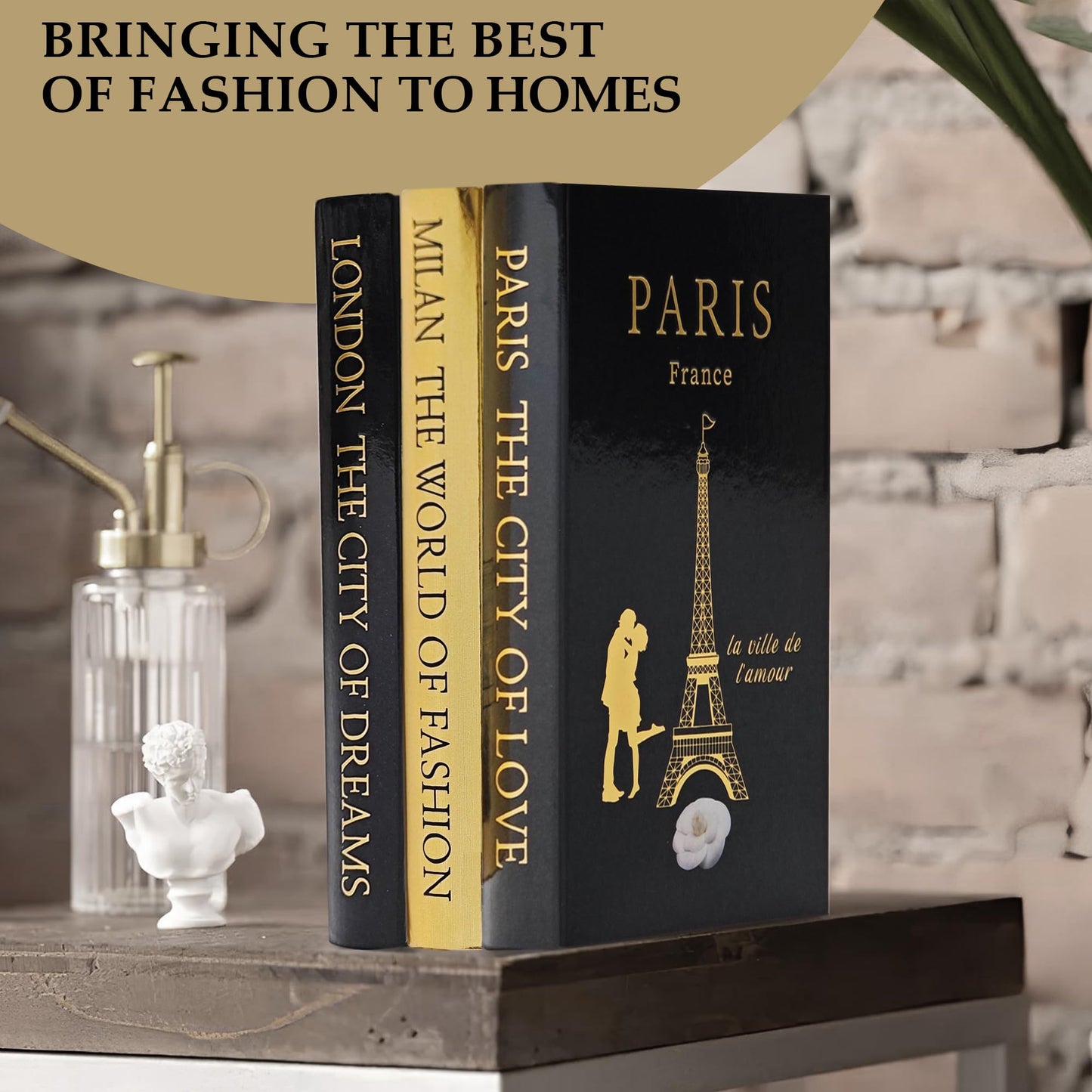 SIMPLIFY ASTHETIC - Decorative Books Set of 3 with Golden Garland Bead - Decorative Books for Coffee Table, Home Decor - Designer Books Decor Set - Faux Books for Bookshelf