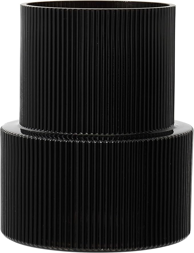 Ribbed Glass Vase, Flower Vase, Fluted Black Vases for Flowers, Modern Vases for Living Room, Dining Table, Entryway, Shelf, Wedding, Office, Coffee Table, Birthday, 7.5 Inches
