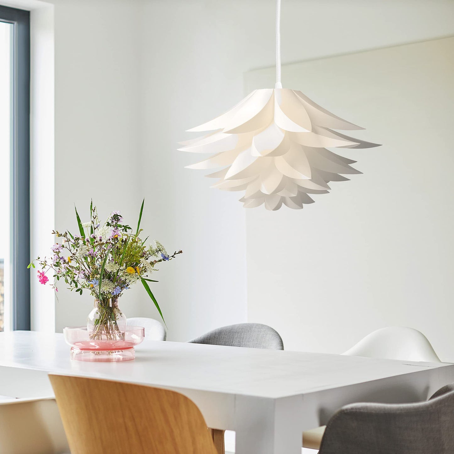 kwmobile Hanging Puzzle Lamp Kit - Lotus Flower 19.7" (50cm) Modern Ceiling Pendant Light with DIY Shade to Assemble and 15ft Plug-in Power Cord