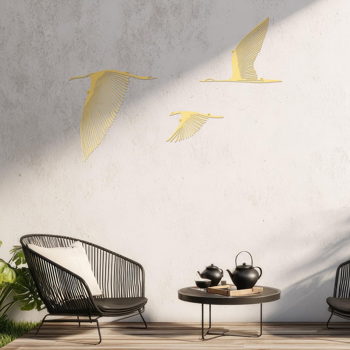 Pelopy 3 Pcs Gold Flying Birds Metal Minimalist Bird Art Wall Decor Rustic Modern Home Decor for Living Room Bedroom Yard Garden Gift for Mother's Day Housewarming