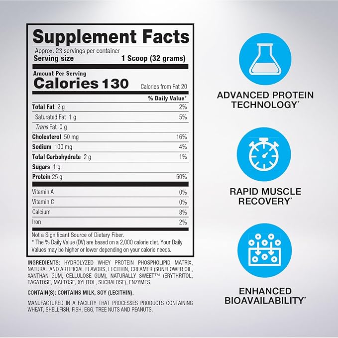 BPI Sports Hydro HD - 100% Hydrolyzed Whey Protein Powder - Muscle Growth, Recovery, 25g of Hydrolyzed Protein, Low Carb, Low Sugar, Fast Absorbing (23 Servings, Vanilla Ice Cream)