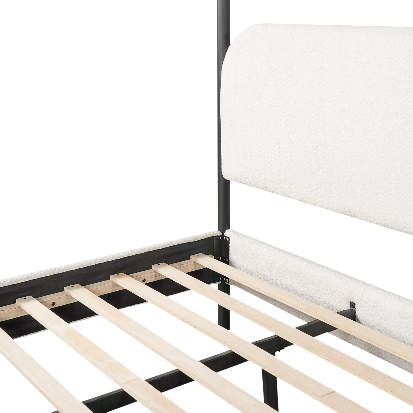 Merax King Size Canopy Bed with Upholstered Headboard, Modern Platform Bed Frame with Iron Legs, No Box Spring Needed