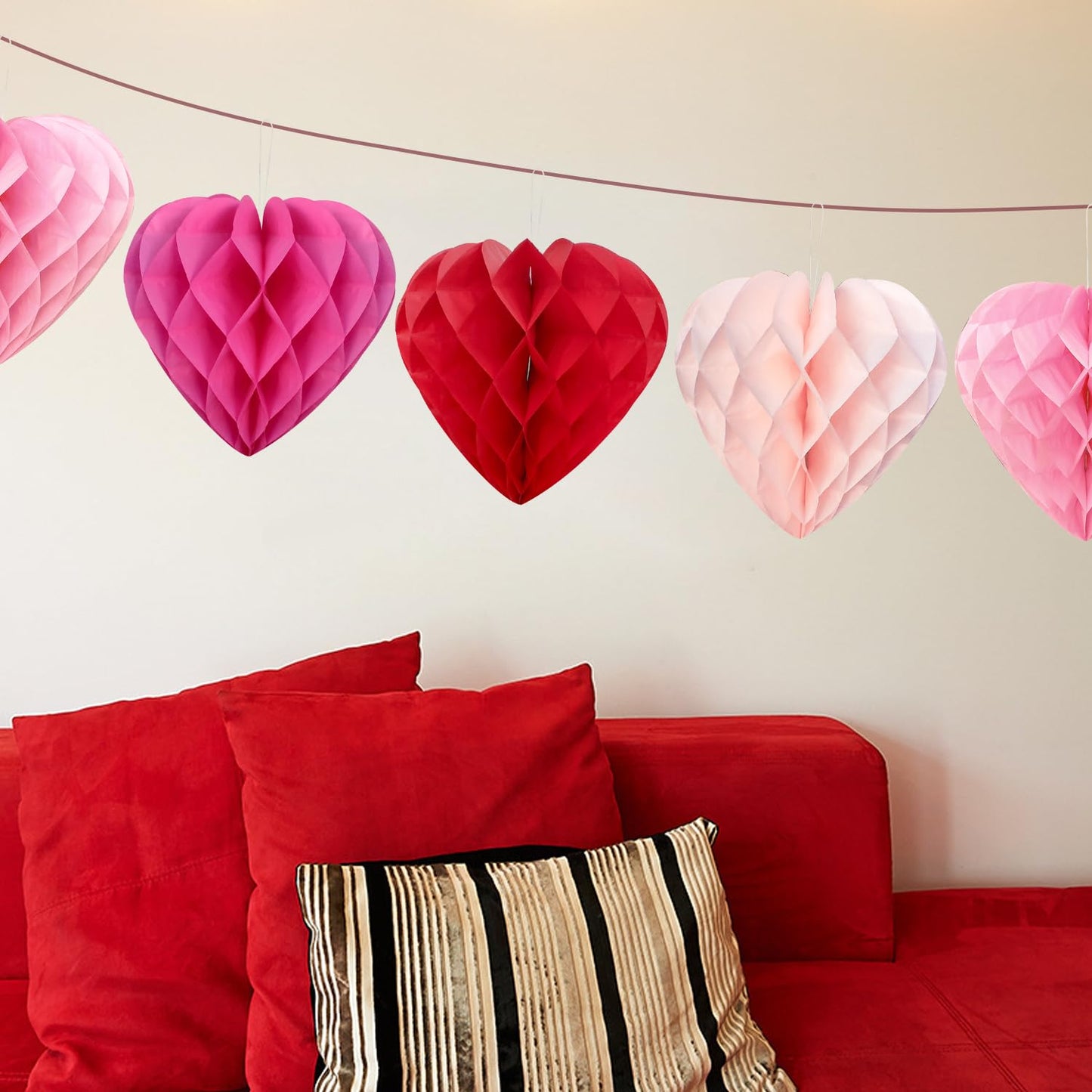 PheiLa 12pcs Heart Shaped Honeycomb Balls - Paper Party Decorations - Valentine's Day, Wedding, Birthday - Red, Rose Pink, Pale Peach