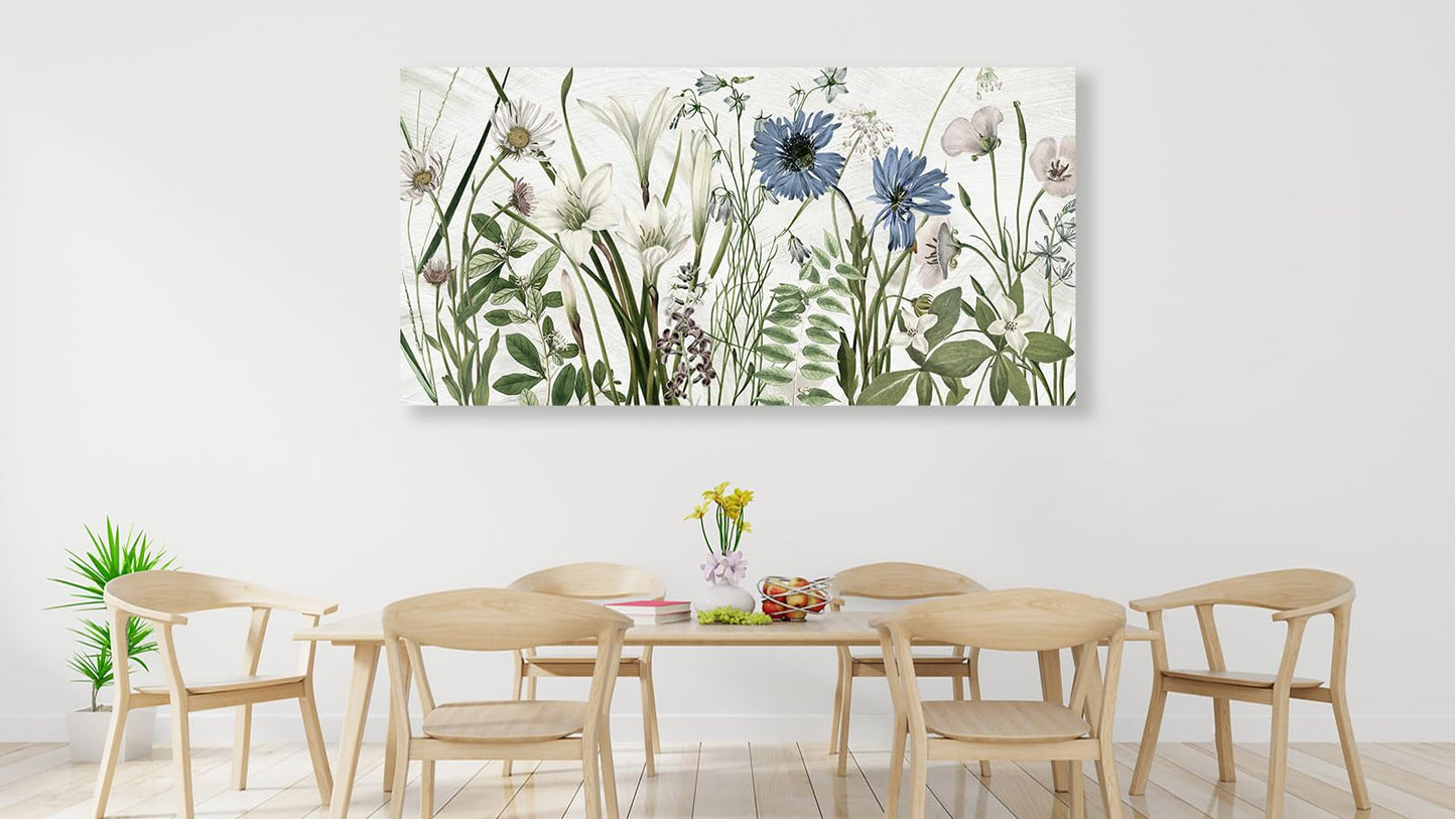 NINEASO Botanical Canvas Wall Art - Wildflower Pictures Floral Wall Decor Nature Prints Green Blue Flower Plants Painting Artwork for Living Room Bedroom Home Office Decorations 20" x 40"