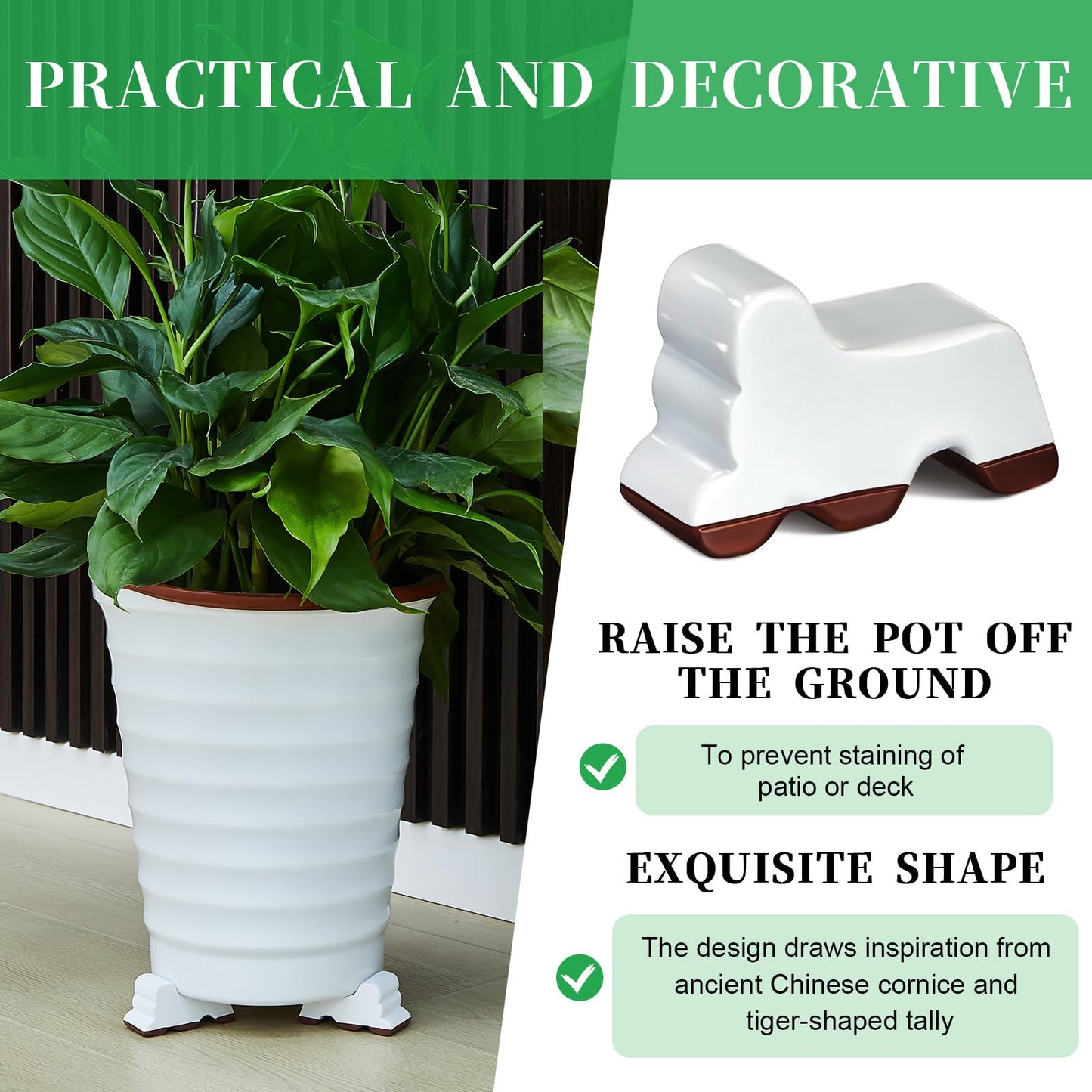 Kigeli 12 Pcs Resin Pot Feet for Outdoor Planters 3 Inch Long 1.5 Inch Tall Flower Handmade Elevator Plant Feet Frost Proof Lifter for 14-20 in Pot(White)