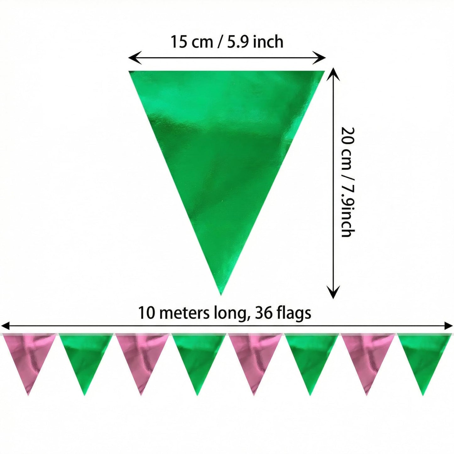64ft Green and Pink Triangle Pennant Banner Flag Metallic Paper Bunting Garland for Hanging Backdrop Birthday Decorations Graduation Bachelorette Bridal Wedding Shower Party Supplies