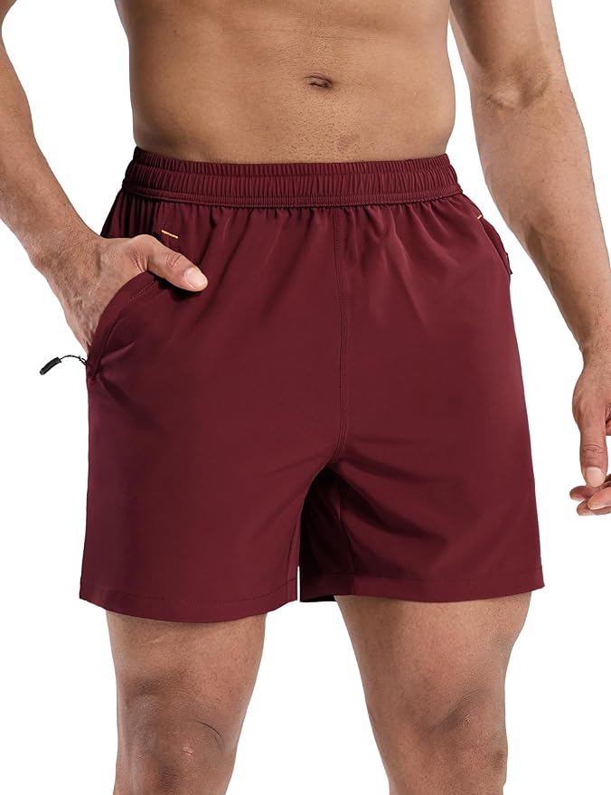 MIER Men's Quick Dry Running Shorts with Zipper Pocket, Elastic Waist Athletic Workout Exercise Fitness Shorts, 7 Inch