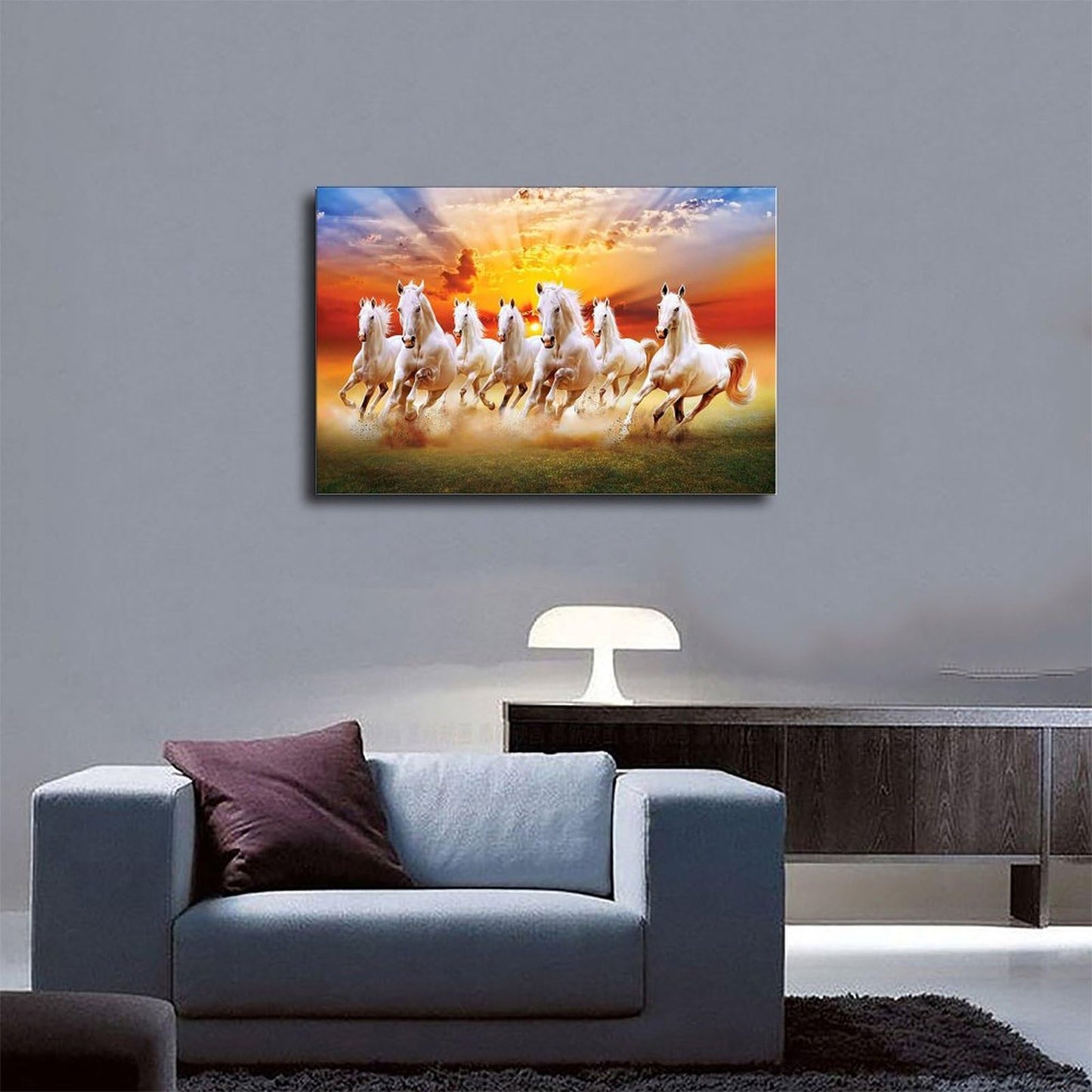 Seven Lucky Running Wild Horses Wall Art Animal Posters 7 Horses Running Painting 2 Canvas Poster Bedroom Decor Sports Landscape Office Room Decor Gift Frame-style Frame-style08x12inch(20x30cm)