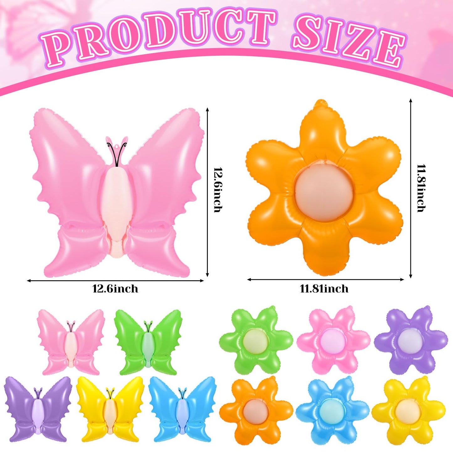 Realspring 12 Pcs 12 Inch Spring Summer Inflatable Outdoor Decorations Butterfly Flowers Inflatable Hanging Ornament Large PVC Spring Summer Butterfly Flowers Blow up Yard Party Indoor Outdoor Decor