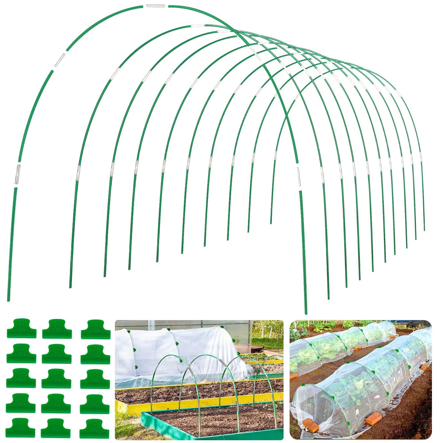 WYRJXYB 60Pcs Greenhouse Hoops Grow Tunnel Wide, 8FT Rust-Free Fiberglass Support Garden Hoops Kit for Raised Beds Plant Cloth Row Cover Netting-DIY Plant Support Garden Hoop for Netting-40Pcs Clips