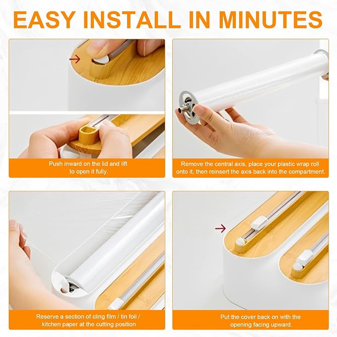 4in1 Plastic Wrap Dispenser with Cutter Aluminum Foil Organizer Wrapping Paper Storage and Kitchen Towel Holder Ideal for Kitchen Organization and Countertop Space Saving