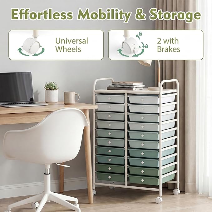 COSTWAY 20-Drawer Rolling Storage Cart, Utility Storage Organizer Cart for Tools, Scrapbook, Paper, Craft, Multipurpose Storage Trolley on Wheels for Home Office School