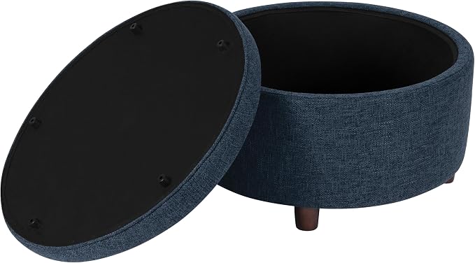 HomePop Round Storage Ottoman - Textured Navy