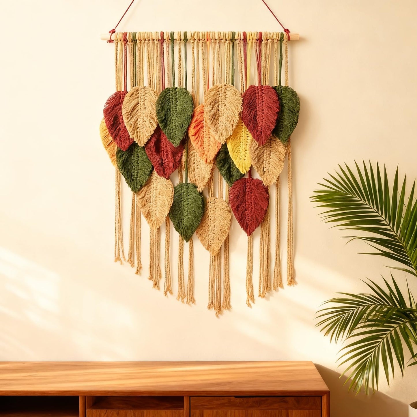 Macrame Leaf Wall Hanging Boho Wall Tapestry Handmade Woven Wall Decor Crochet Wall Art for Home Office Apartment (23.6" W x 31.5" L)