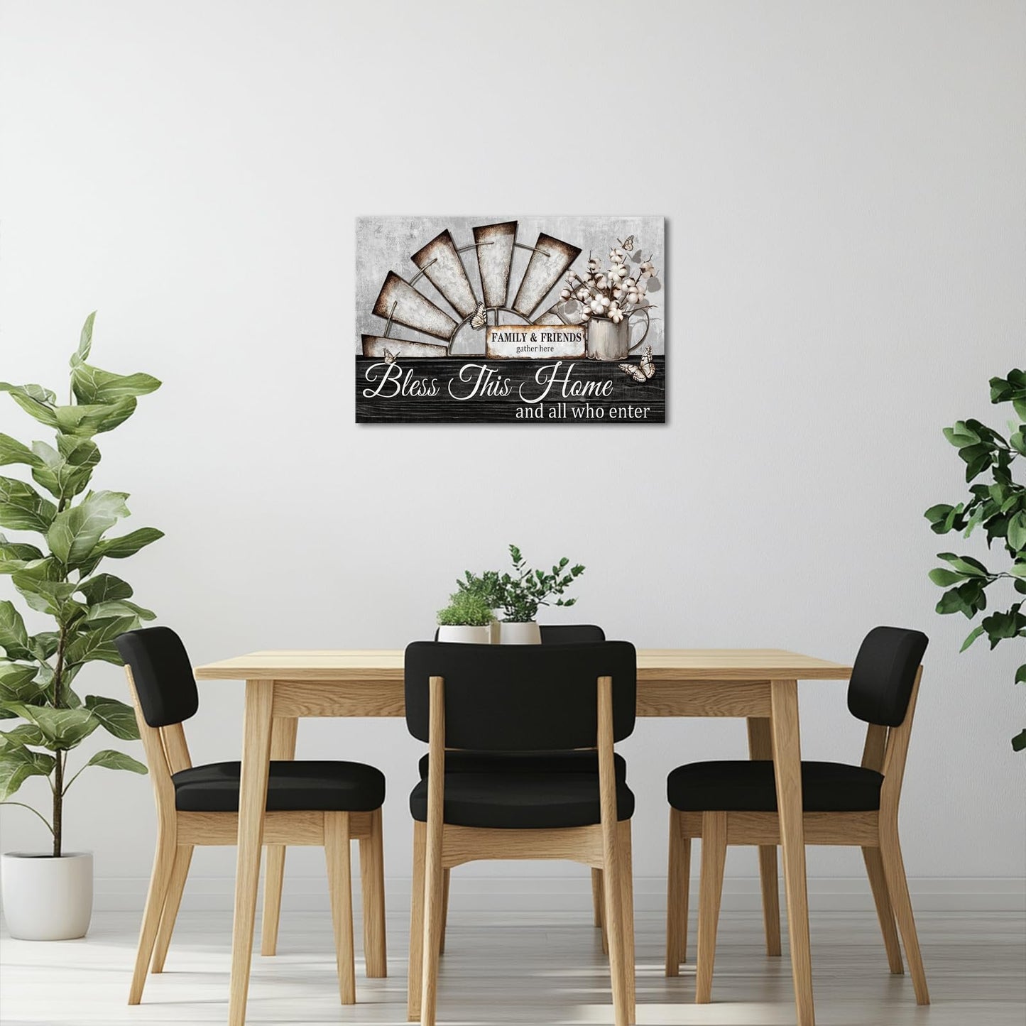 Visual Art Decor Farmhouse Windmill Wall Decor Bless This Home Sign Rustic Farm Style Room Decor Framed 16x24inch Kitchen Bedroom Living Room Decor (Black)