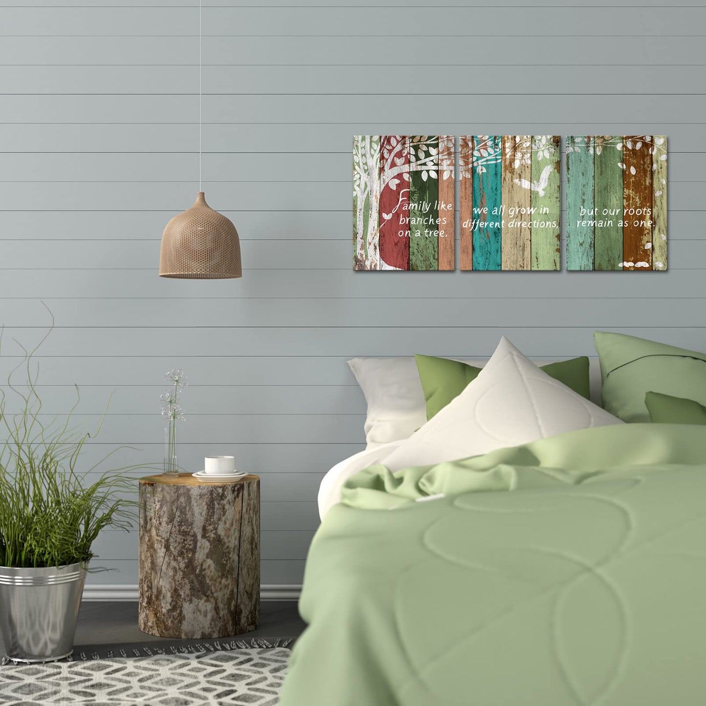 Welmeco Sweet Home Canvas Wall Art Family Like Branches on A Tree Quote Poster Prints Rustic Wooden Background Textured Picture Prints Decoration Gallery Wrapped Ready to Hang for Modern Living Room