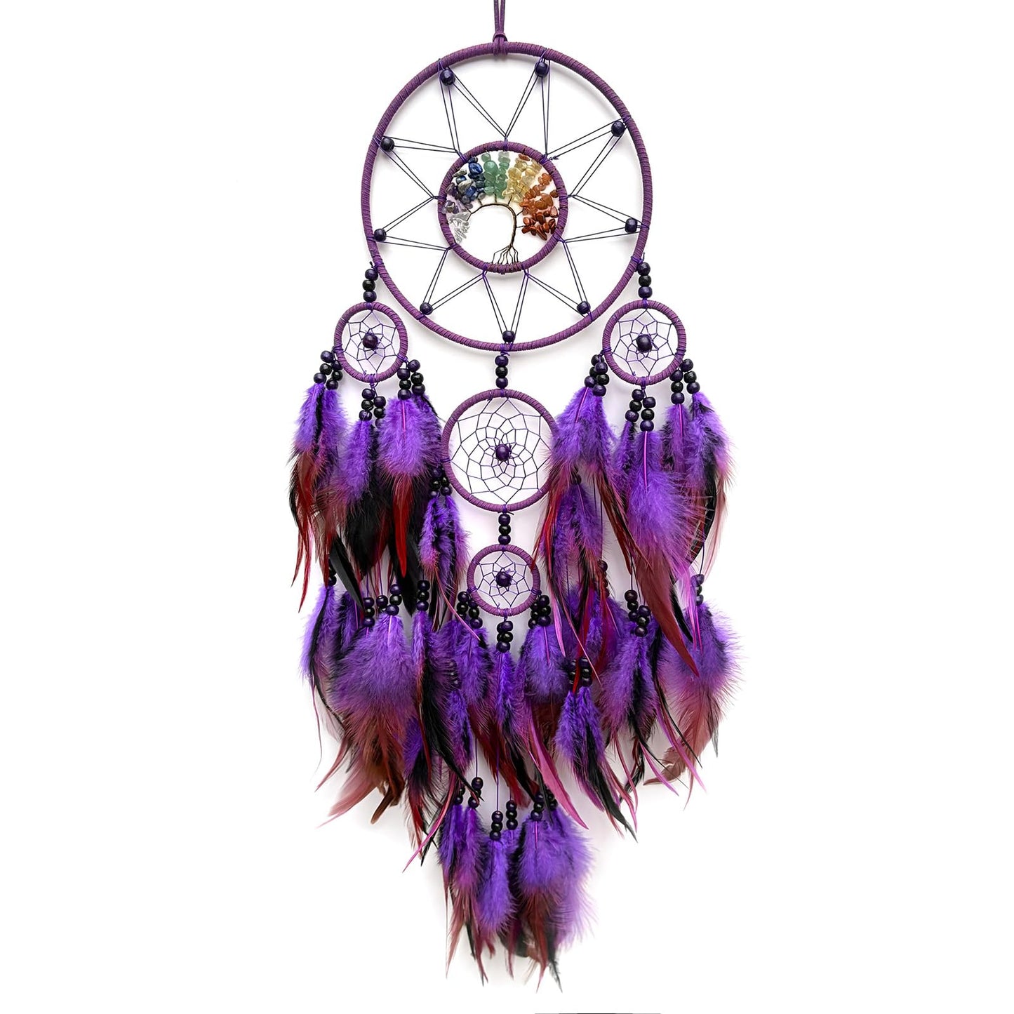 RAGKUU Purple Large Dream Catcher Wall Decor Crystal Tree of Life Dream Catchers Handmade Feather Dreamcatcher Wall Hanging Ornament for Bedroom Living Room Home Decor