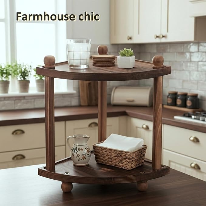 Corner Bathroom Counter Organizer, 2-Tier Bathroom Organizers and Storage, Wooden Vanity Perfume Organizer Makeup Countertop Shelf for Kitchen Dresser