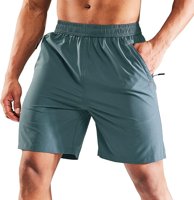MIER Men's Quick Dry Running Shorts with Zipper Pocket, Elastic Waist Athletic Workout Exercise Fitness Shorts, 7 Inch