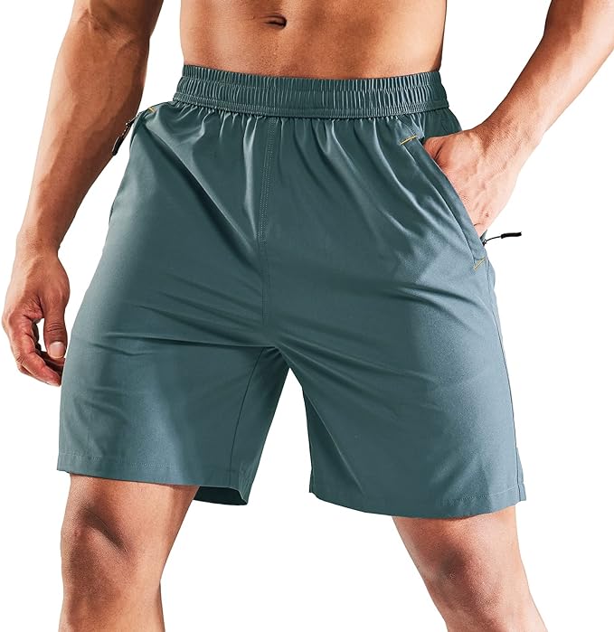 MIER Men's Quick Dry Running Shorts with Zipper Pocket, Elastic Waist Athletic Workout Exercise Fitness Shorts, 7 Inch