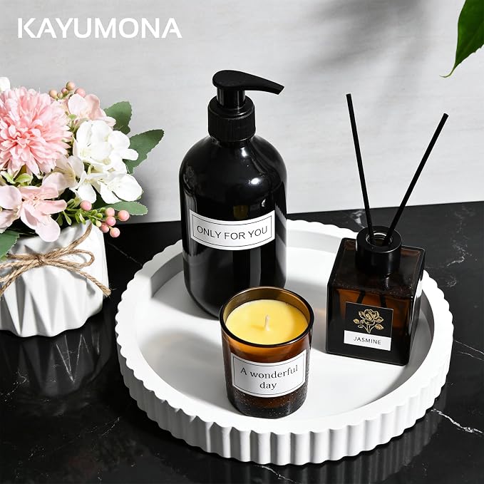 Modern Decorative Tray for Coffee Table, 11" Wooden White Round Small Decor Tray for Candle, Perfume, Vanity, Kitchen Island Counter & Table Centerpiece
