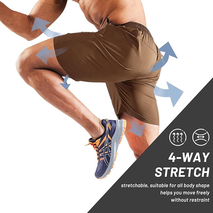 MIER Men's Quick Dry Running Shorts with Zipper Pocket, Elastic Waist Athletic Workout Exercise Fitness Shorts, 7 Inch