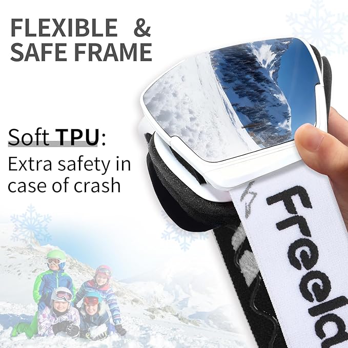 Freela Kids Ski Snowboard Goggles for Toddler(3-14) Youth Anti Fog Anti UV Goggles Girls Boys Snow Skiing Equipment