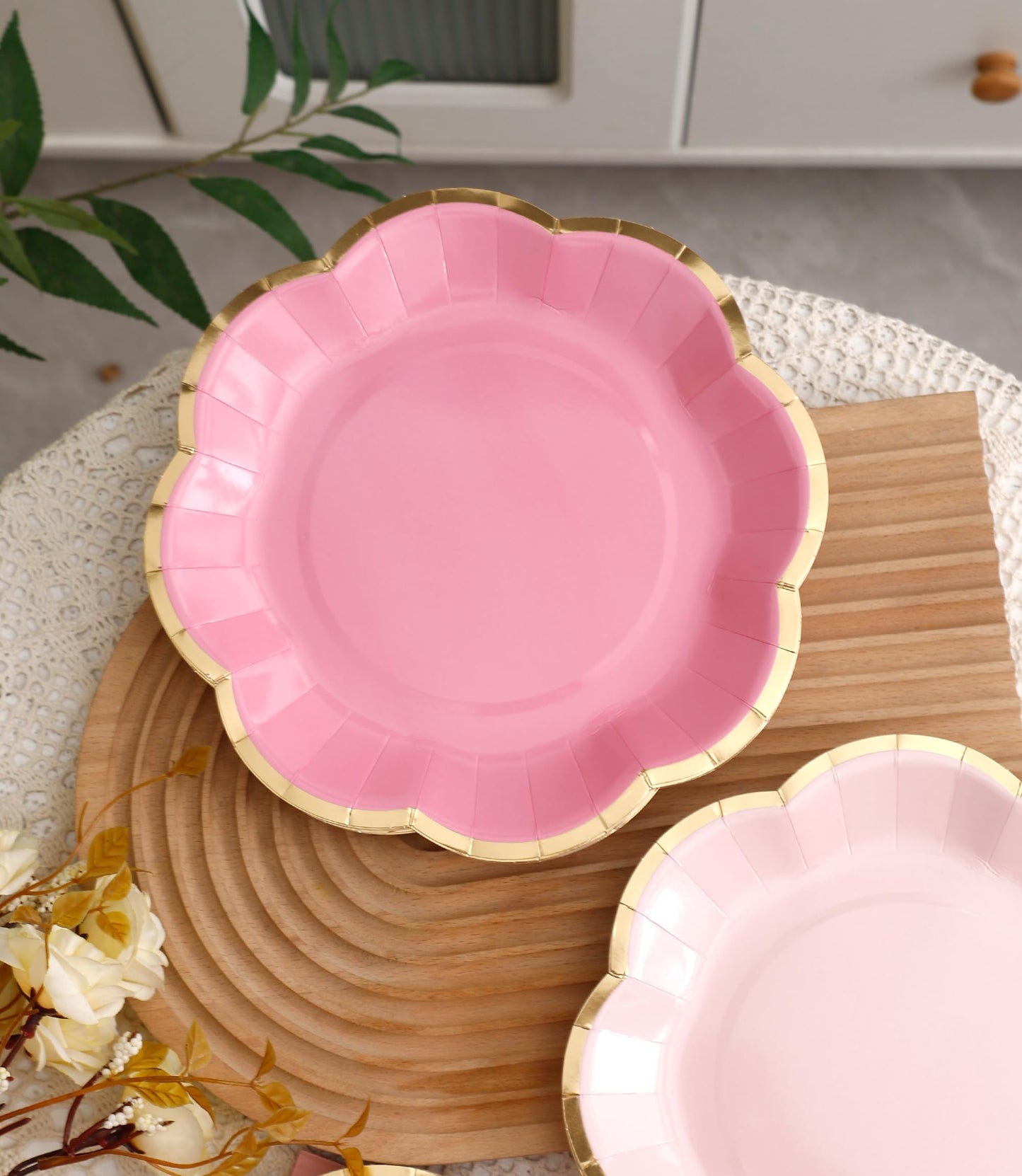 Winoo Design 48PCS Pink Plates and Napkins Disposable - 24 PK - Pink Floral Paper Plates for Tea Party Baby Shower Bridal Shower Birthday Wedding