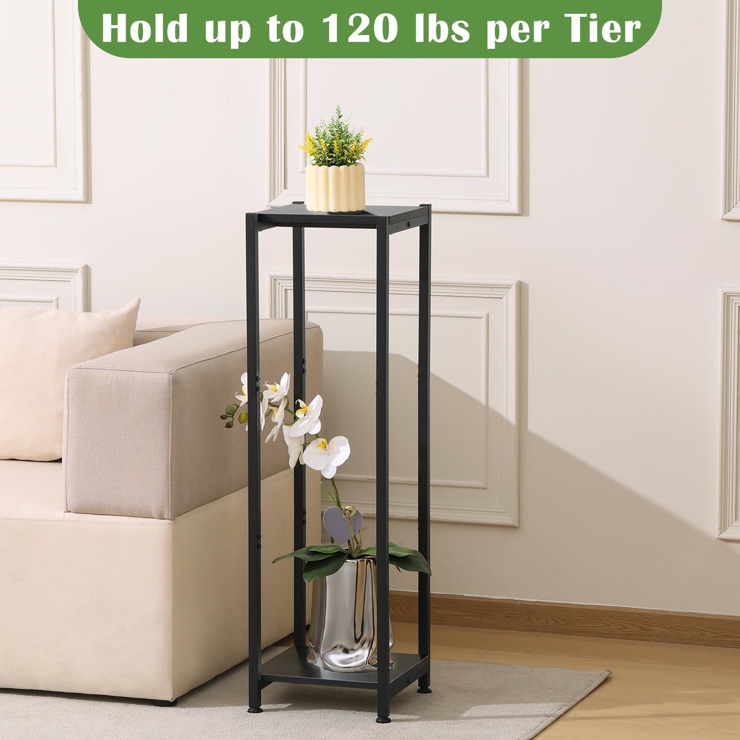Dipion Extra Tall Plant Stand Indoor,40 Inch Plant Stands,2 Tier Metal Plant Stand with Heavy Duty Wood,Black