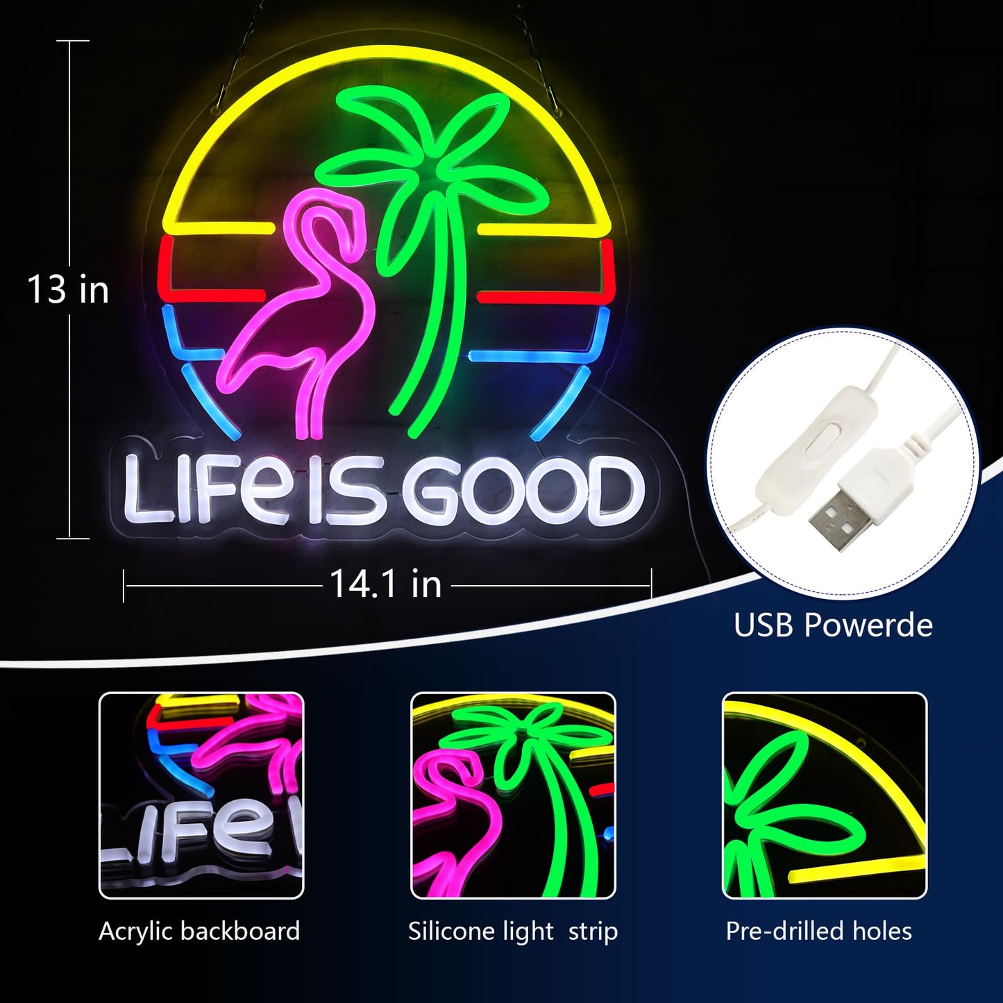 LIFE IS GOOD Cocktail Neon Signs for Wall Decor Neon Lights Neon Lights for Bedroom Led Signs