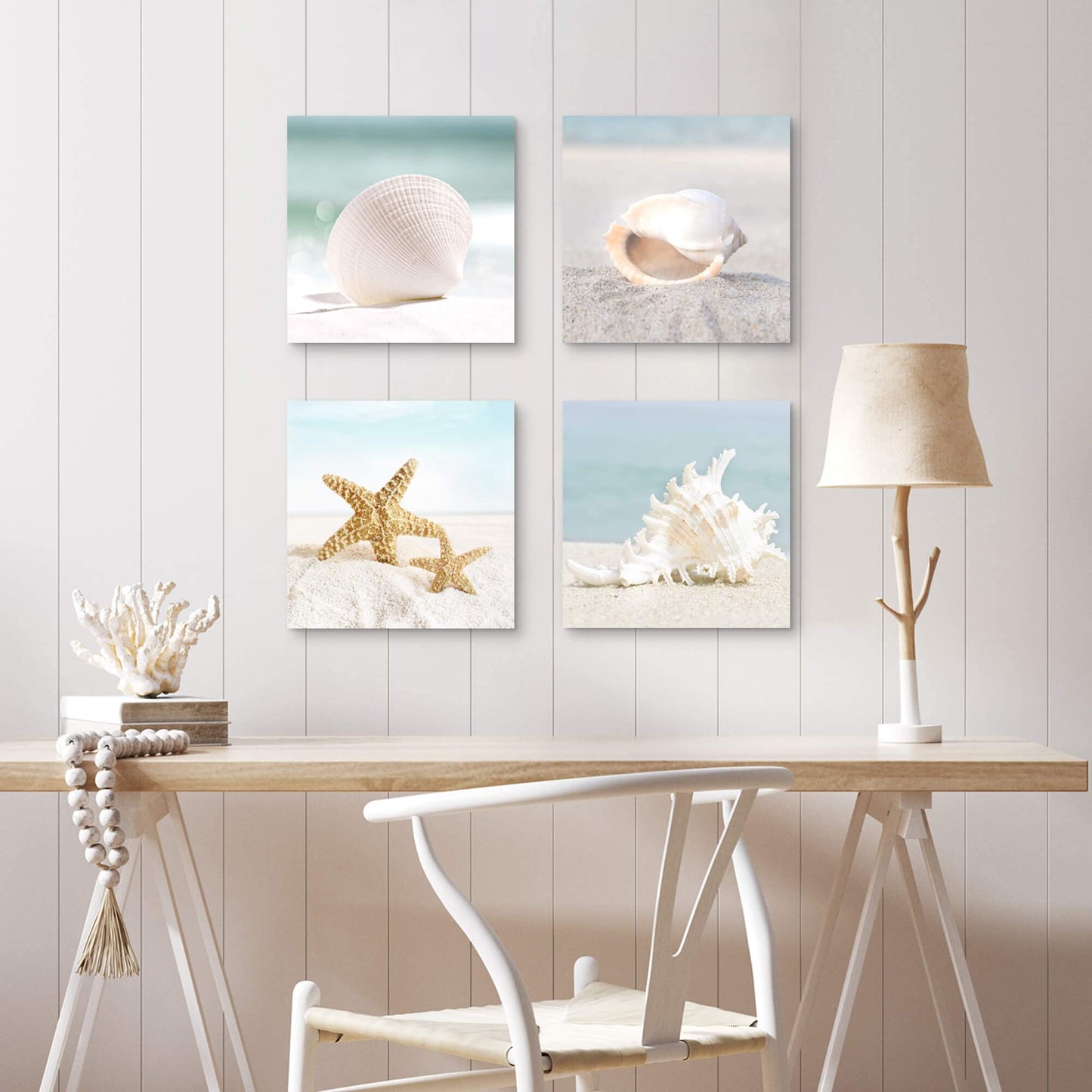 the stream design Beach Canvas Wall Art Bedroom: 4 Piece Living Room Bathroom Coastal Sea Creature Picture Modern Ocean Life Print Decor Calming Seaside Starfish Seashell Conch Painting Artwork