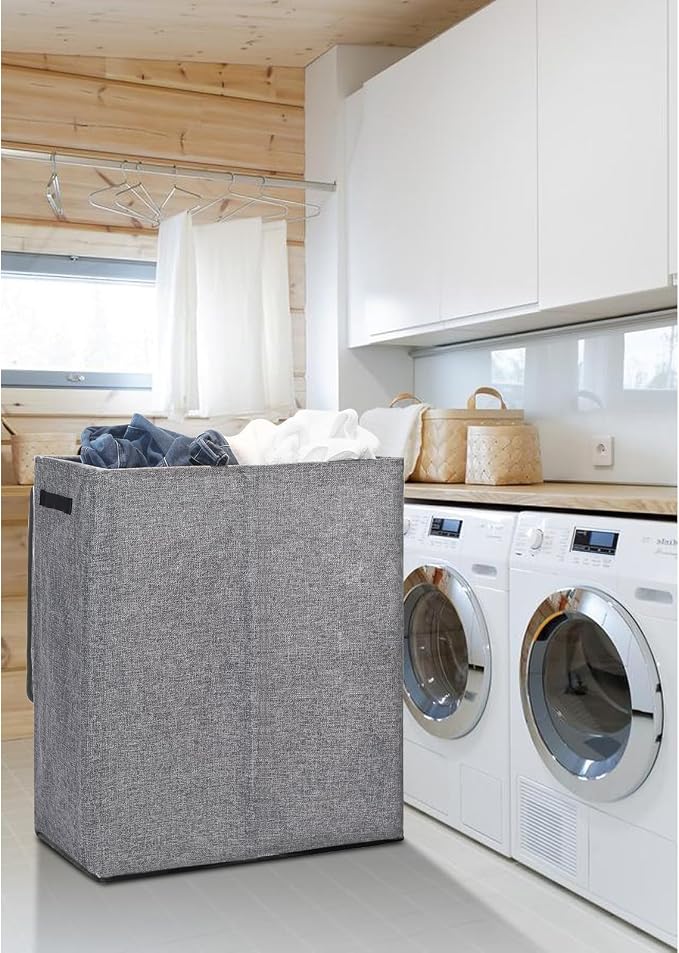 DOKEHOM 150L Extra Large Laundry Hamper with Lid, 2-Section Double Laundry Basket with Removable Mesh Liner Bags, Collapsible Clothes Sorter for Family, Bedroom, Laundry Room, Grey