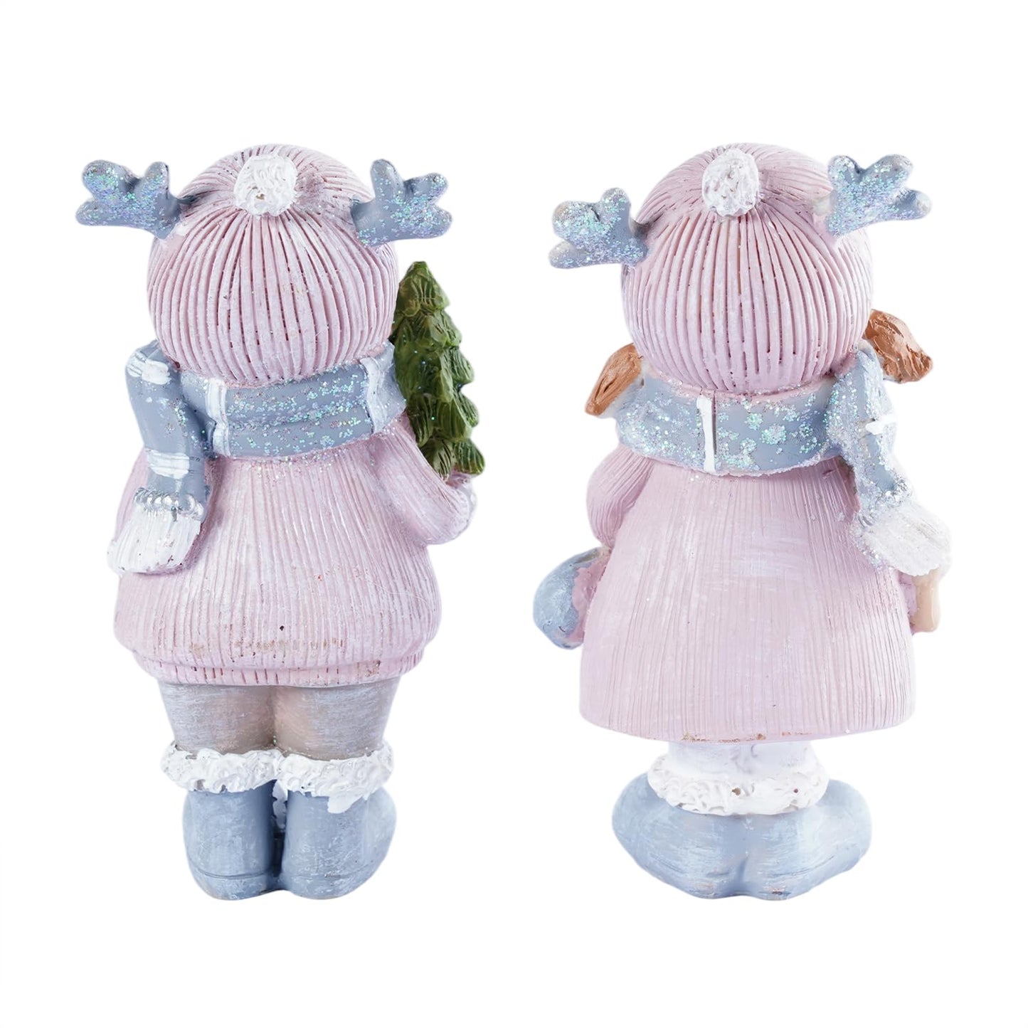 Brizoria Christmas Home Decor Cute Girl Dolls Set of 2 Resin Miniature Figurines with Reindeer Hats Winter Decorations for Home Mantel Tiered Tray Tabletop Christmas Decorations Indoor