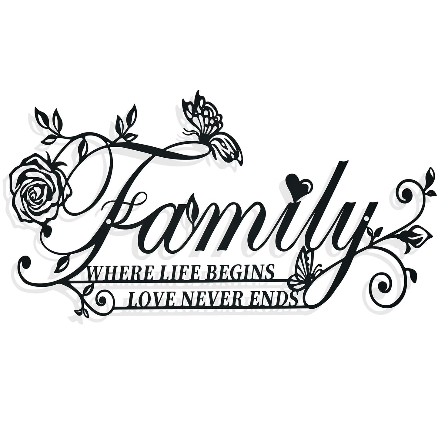Family Where Life Begins Love Never Ends Word Sign Metal Wall Art Decor, Heavy-duty Iron Black Letters Quotes Sign Wall Sculptures Home Decor, Hanging Wall Art Decoration for Living Room Bedroom