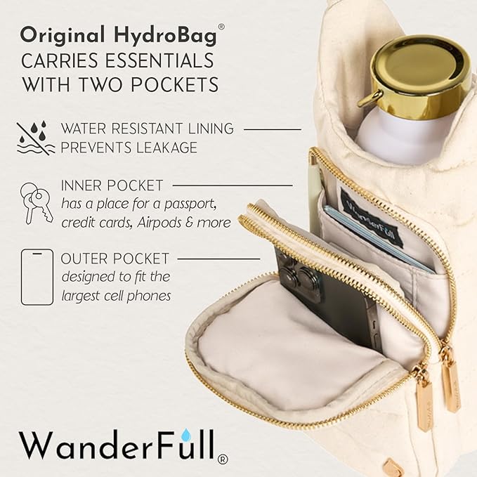WanderFull® Original HydroBag® Collection, Water Bottle Holder w/Strap & Phone Pocket, Hands-Free Crossbody Water Bottle Bag