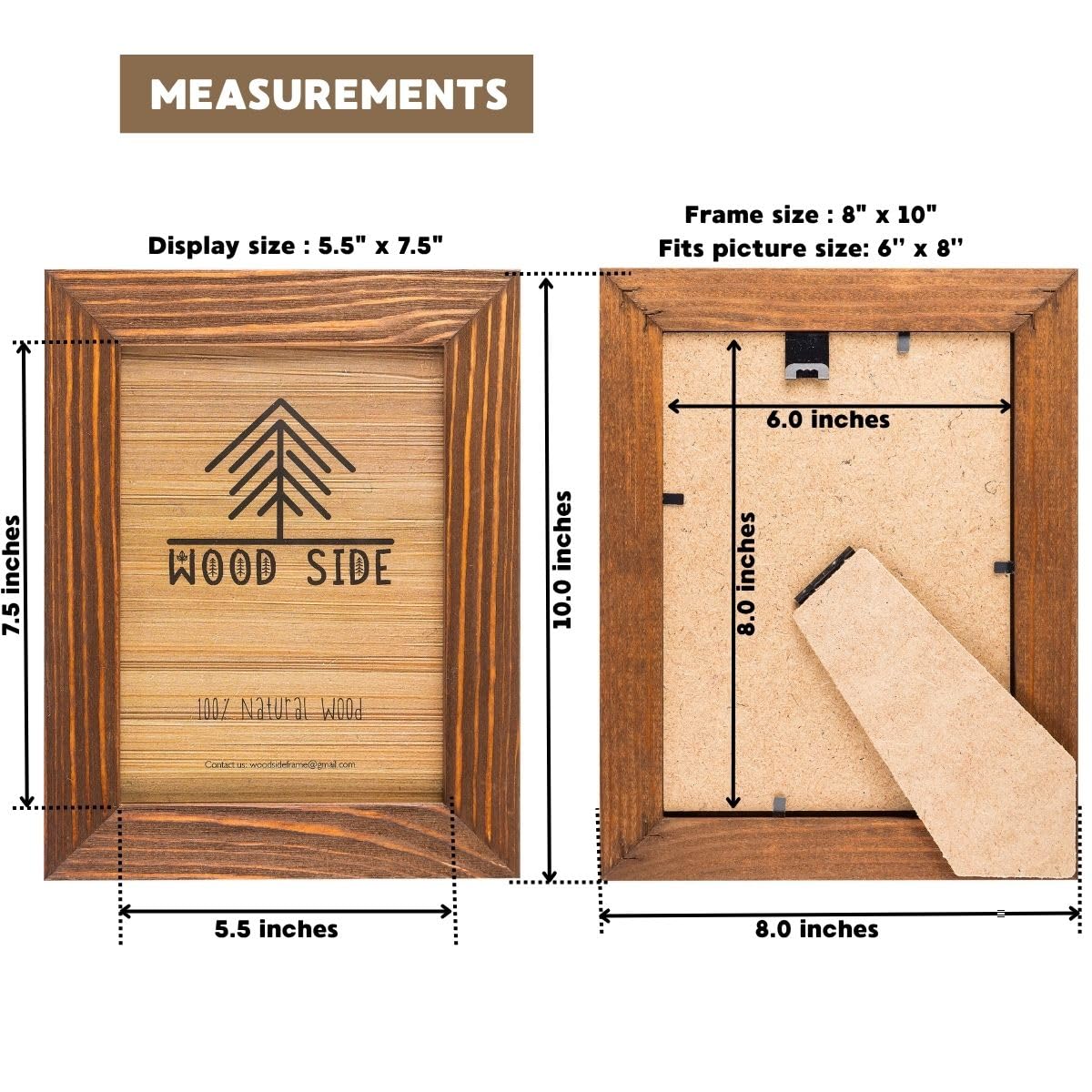 Rustic Wooden Picture Frames 6x8 - Set of 2, 100% Natural Eco Solid Wood with Real Glass for Tabletop Display or Wall Mount Photo Frame - Honey Brown