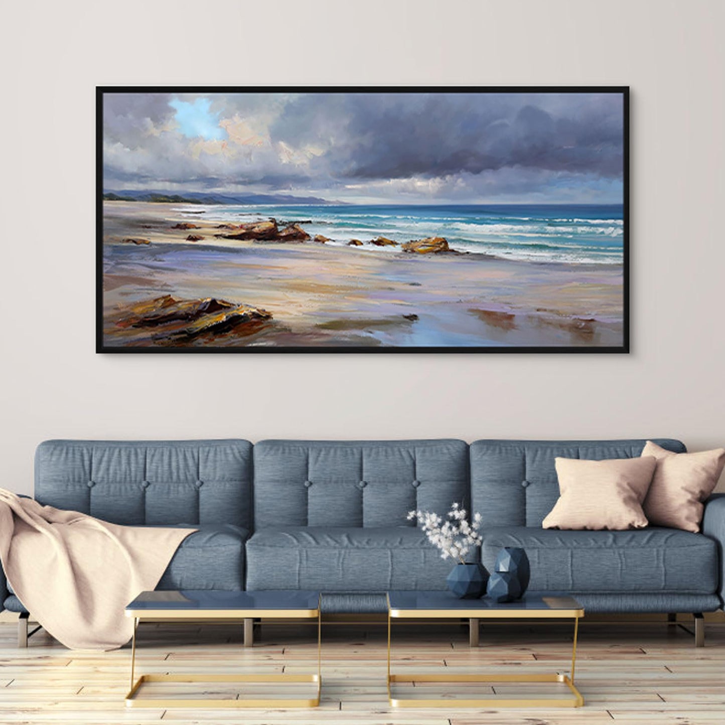 yiijeah Beach Wall Art Large Landscape Canvas Coastal Blue Picture Horizontal Artwork for Walls Ocean Prints Big Paintings Living Room Bedroom Office Home Decor 58x29 Inches