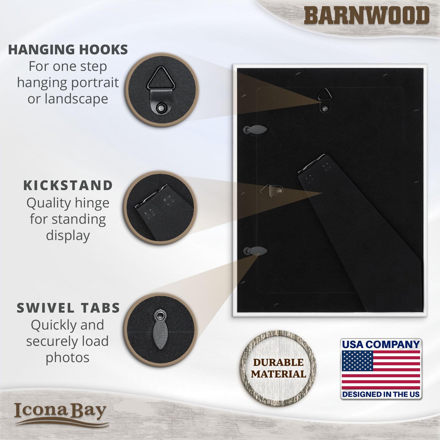 Icona Bay 5x7 Brown Oak Picture Frame, Country Rustic Style 5 x 7 Photo Frame, Table Top or Wall Mount, Barnwood Collection