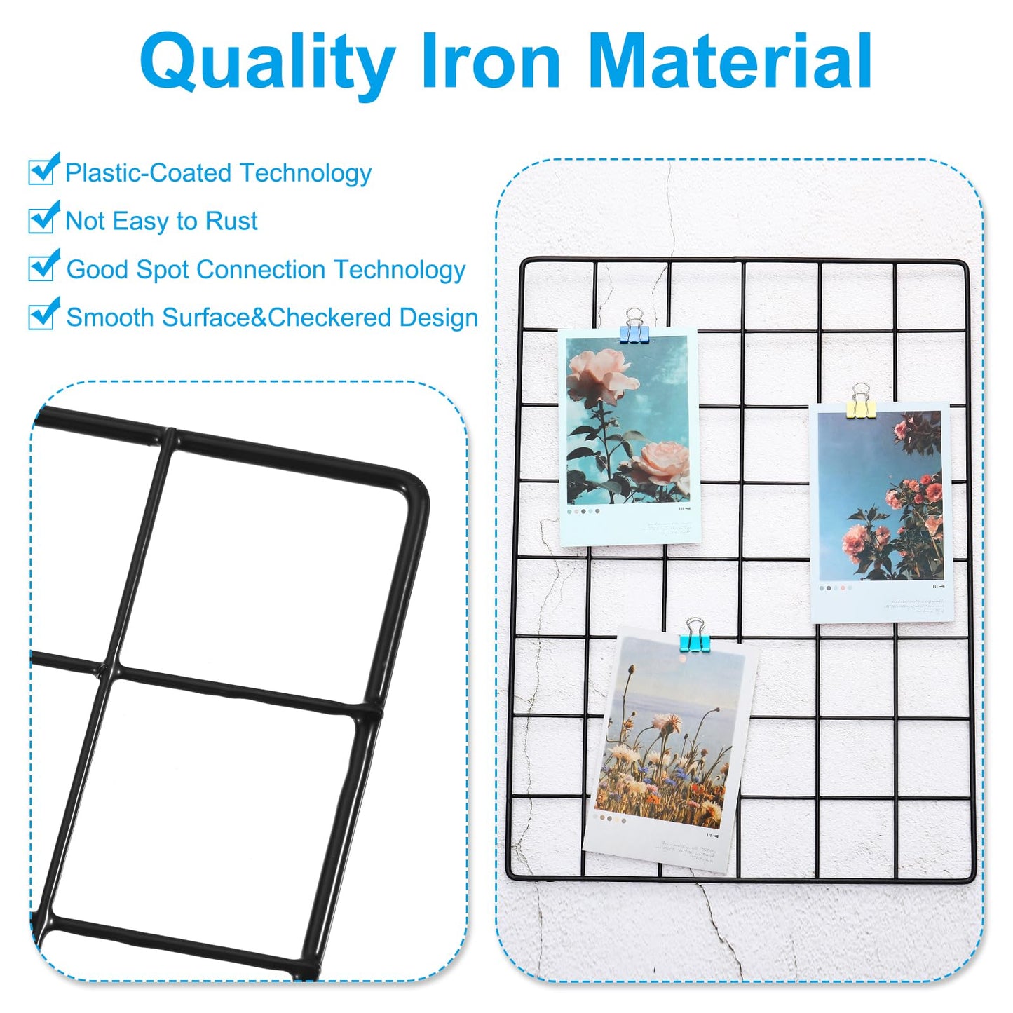 PATIKIL 10x10 Inch Wall Grid Panel, 4 Pcs Metal Wire Photo Wall Decorative Grid for Photo Display Hanging Picture Memo Home Decorations, Black