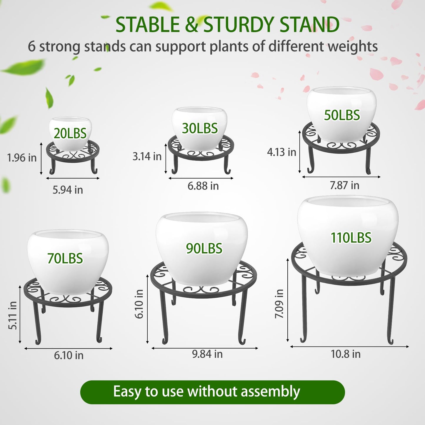 6 Pack Outdoor Plant Stand, Heavy Duty Metal Plant Stand, Flower Pot Stand Indoor Outdoor , Rust Proof Iron Planter Stand, Multi-Size Plant Pot Stands, Pot Stands for Plants Indoor Home Garden Patio