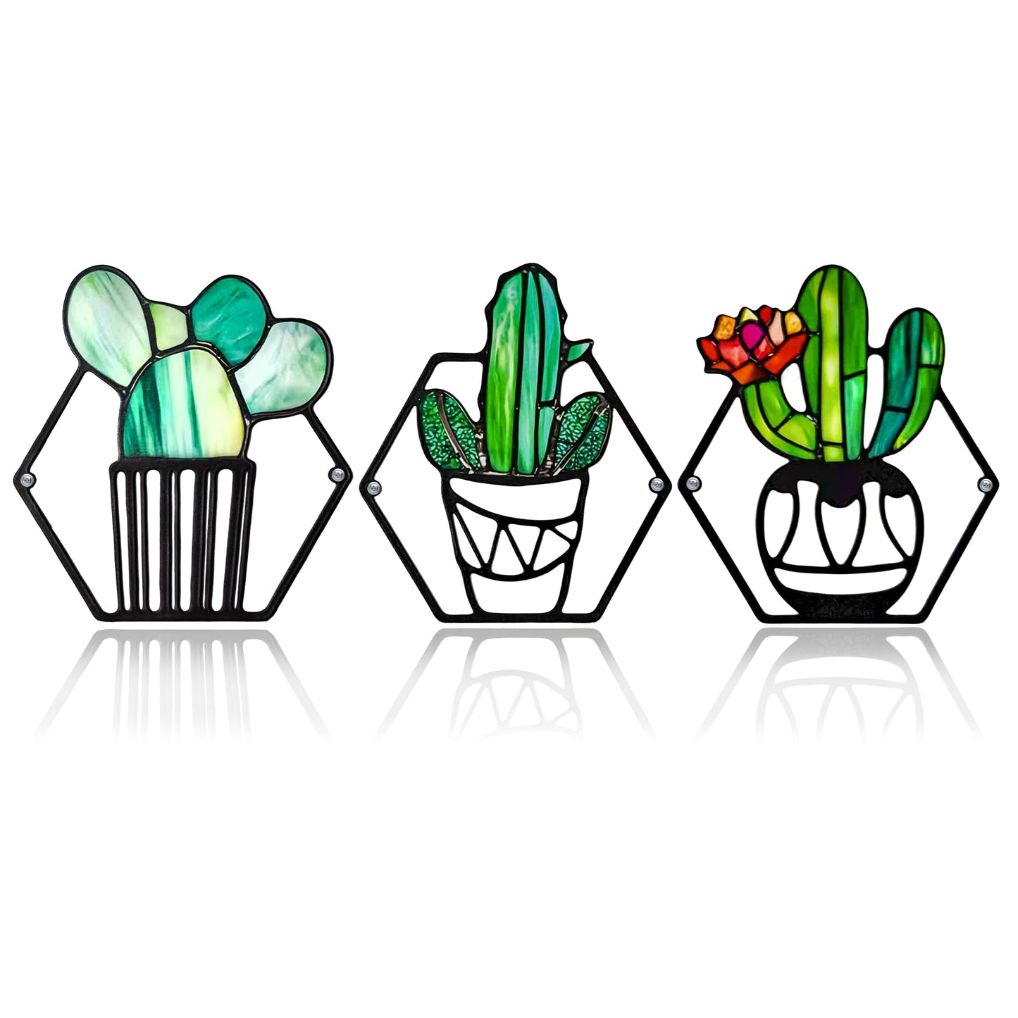 ArtCachet 3-Piece Metal Floral Wall Art - Bathroom Arts & Modern Farmhouse Decor,Home Wall Decors Sculptures for Living Room, Dining Room, Bedroom Wall Decorations & Housewarming Gift(Cactus -1)