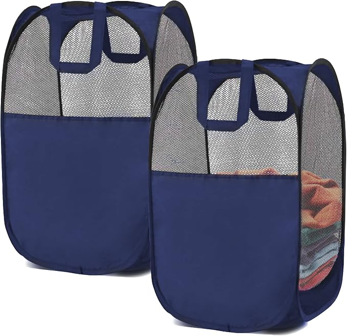 2 pop-up Laundry Hampers，Foldable mesh Laundry Baskets (Each with 2 Reinforced Handles), Blue ……