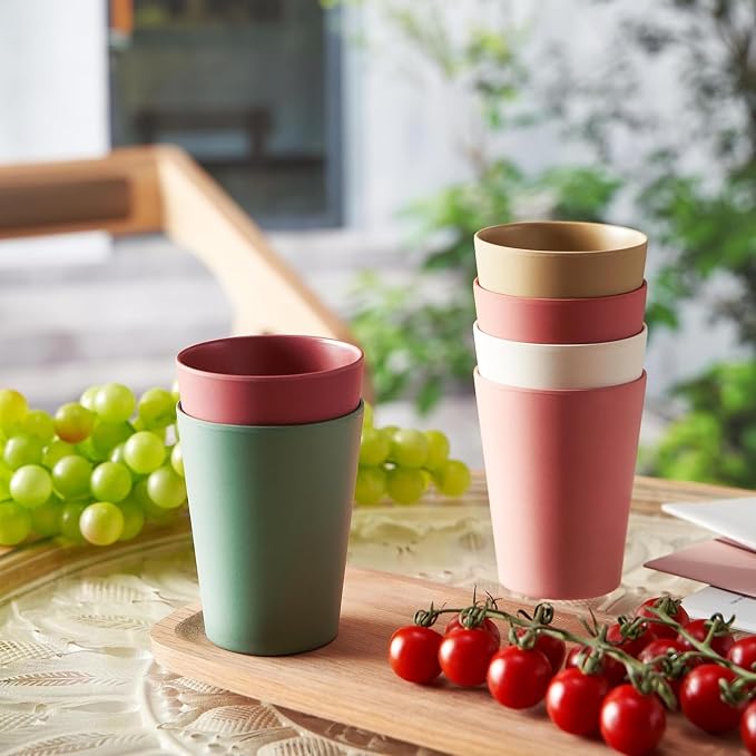 Wheat Straw & Bamboo Cups | Set of 6 Unbreakable 12oz Drinking Glasses, Premium, Reusable & Dishwasher Safe, 6 Vibrant Colors for Water, Juice or Coffee, Eco-Friendly Alternative to Plastic Glassware