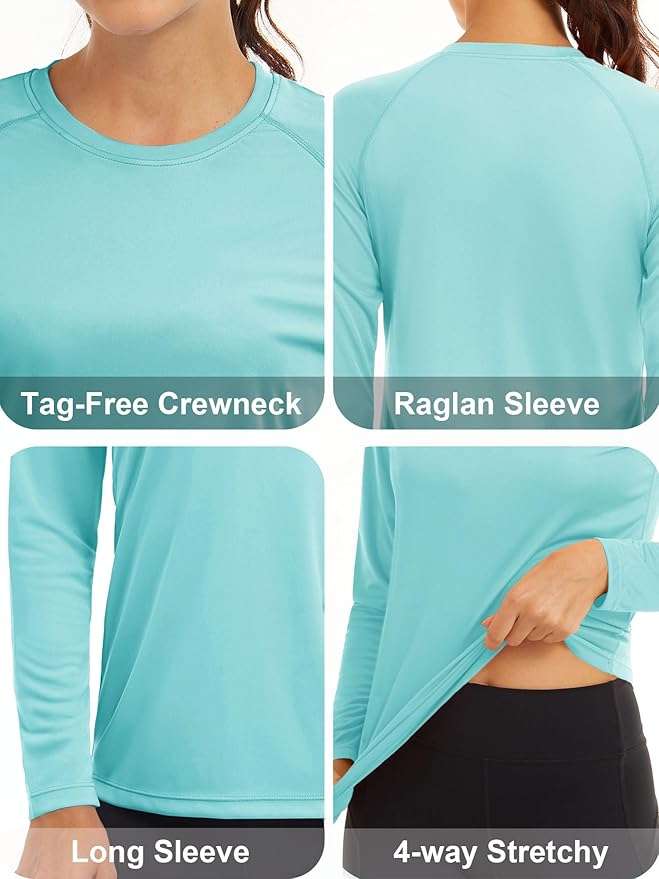 MAGCOMSEN Women's 2 Pack Long Sleeve Shirts UPF 50+ Sun Protection Quick Dry Swim Shirt for Rash Guard Fishing Workout