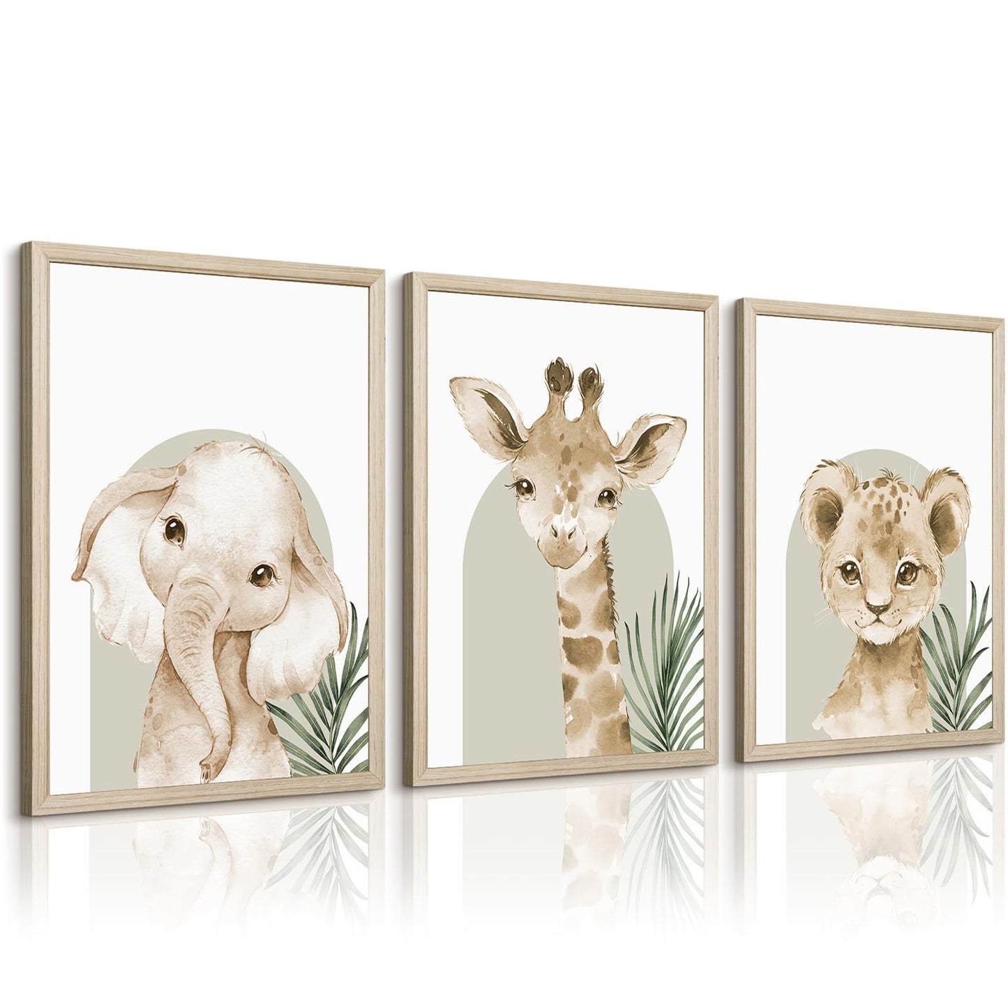 Animal Wall Art Pictures Baby Nursery Canvas Wall Art Decor Safari Animal Prints Jungle kids Wall Art Woodland Nursery Wall Decor Giraffe Jungle Poster for Room 12x16 Inch Wood Framed Set of 3