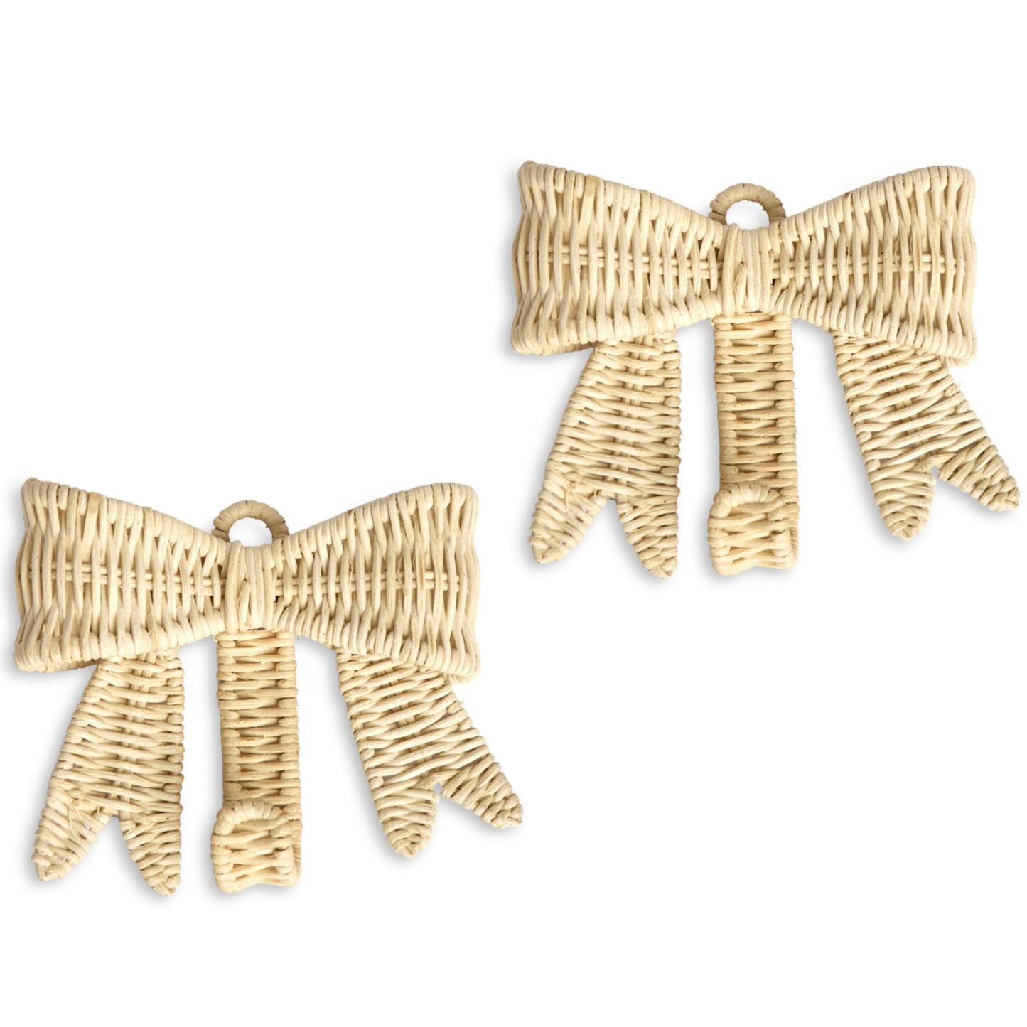 BEBE BASK Handwoven Rattan Bow Wall Hooks Set of Two (5.9 × 5.1 in) – Decorative Wall Hooks, Bow Decor for Girl’s Room & Nursery Decor