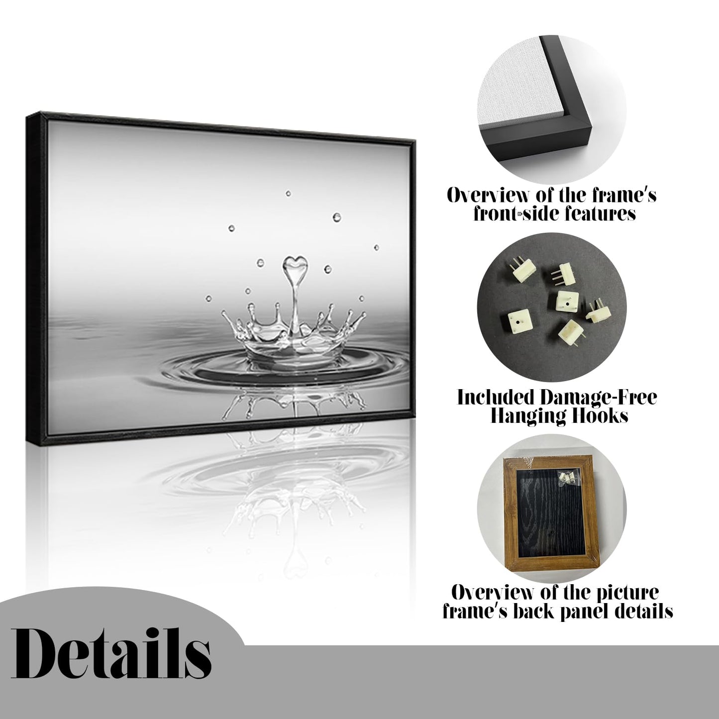 DCMVJHZV Framed Heart Drop Bathroom Wall Art Black and White Zen Bathroom Wall Art Yoga Meditation Picture Print Wall Decor Spa Room Bedroom Living Room Painting Wall Decorations(12"x16")
