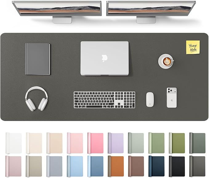 YSAGi Leather Desk Pad Protector, Office Desk Mat, Large Mouse Pad, Non-Slip PU Leather Desk Blotter, Laptop Desk Pad, Waterproof Desk Writing Pad for Office and Home (Dark Grey,55" x 17.2")