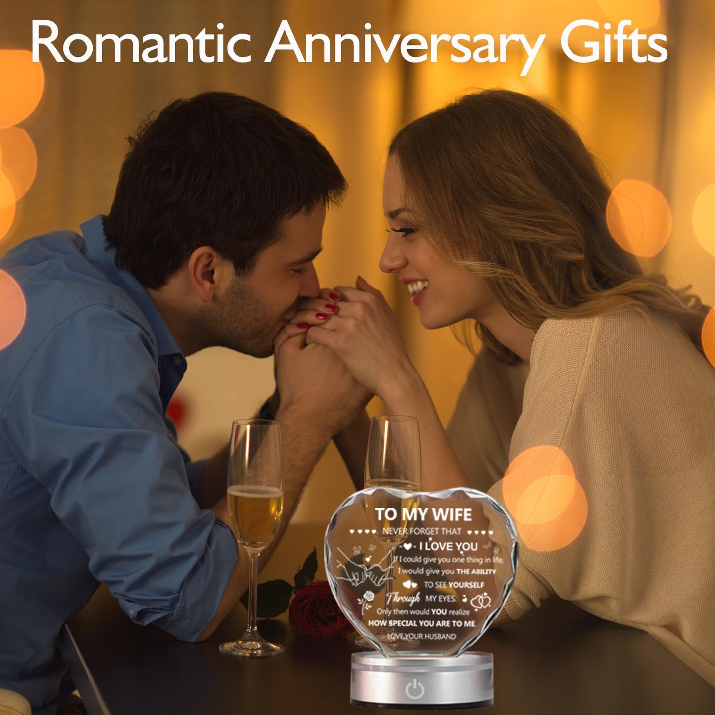 IFOLAINA Gifts for Wife I Love You Gifts from Husband Romantic Wife Birthday Gifts IdeasTo My Wife Heart Crystal Plaque with Lighted Base Wedding Anniversary Crystal Lamp
